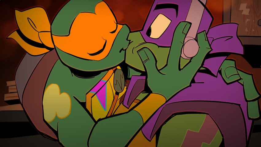 bandanna blush brother_(lore) brothers_(lore) donatello_(tmnt) eyes_closed hi_res incest_(lore) kerchief kissing male male/male michelangelo_(tmnt) reptile rise_of_the_teenage_mutant_ninja_turtles rot_onsen scalie sibling_(lore) teenage_mutant_ninja_turtles turtle