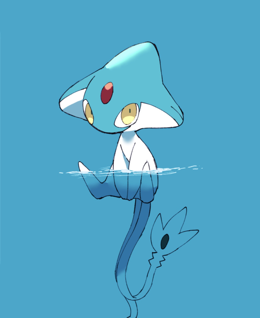 azelf blue_background forehead_jewel highres kemonoto814 looking_at_viewer no_humans pokemon pokemon_(creature) simple_background solo tail water yellow_eyes