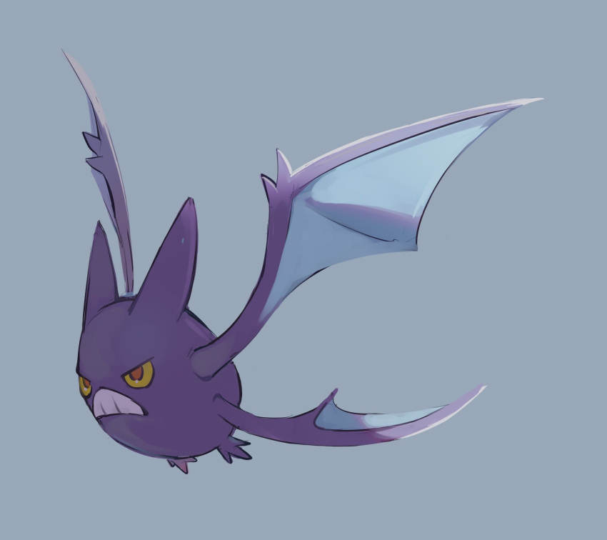 bat_(animal) bat_wings blue_background clenched_teeth colored_sclera commentary crobat flying hideko_(l33l3b) highres pokemon pokemon_(creature) red_eyes simple_background solo teeth wings yellow_sclera