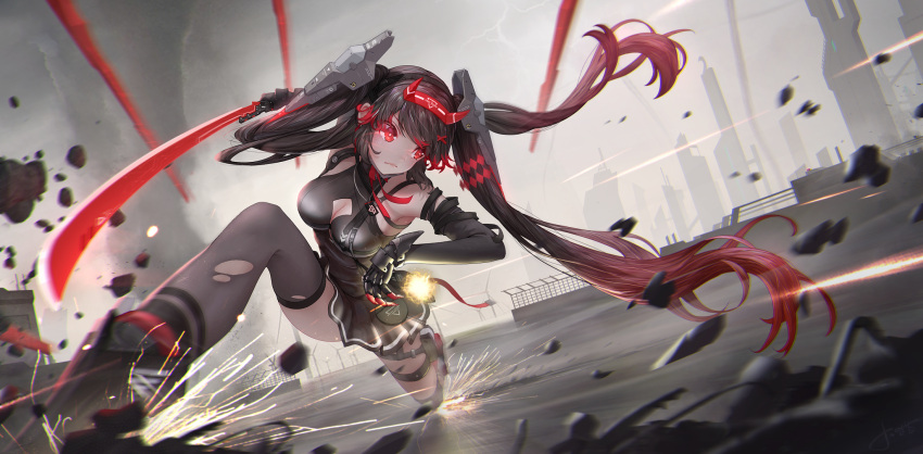 1girl hair_ornament highres jay_xu long_hair looking_at_viewer lucia:_dawn_(punishing:_gray_raven) lucia_(punishing:_gray_raven) punishing:_gray_raven red_eyes skirt solo