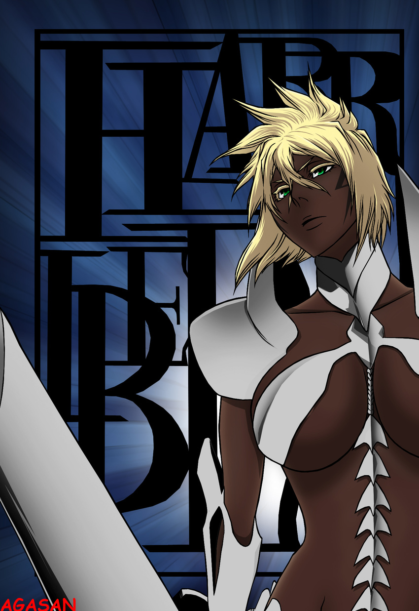 agasan arrancar bleach blonde_hair breasts dark_skin espada female green_eyes hair highres hollow large_breasts release_form resurreccion solo tia_harribel tier_harribel underboob