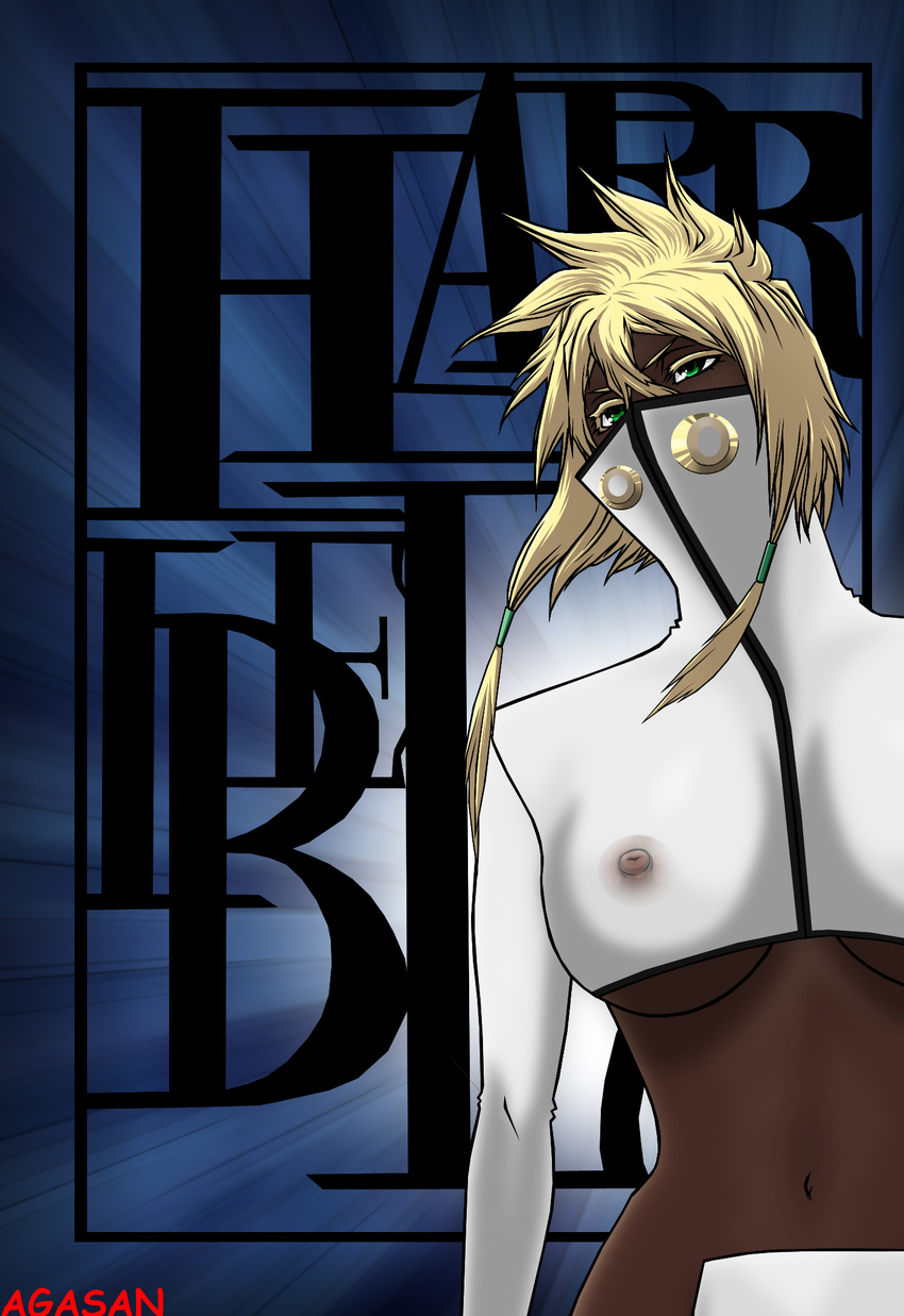 agasan arrancar bleach blonde_hair breasts dark_skin espada female green_eyes hair highres hollow large_breasts nipples solo tia_harribel tier_harribel underboob