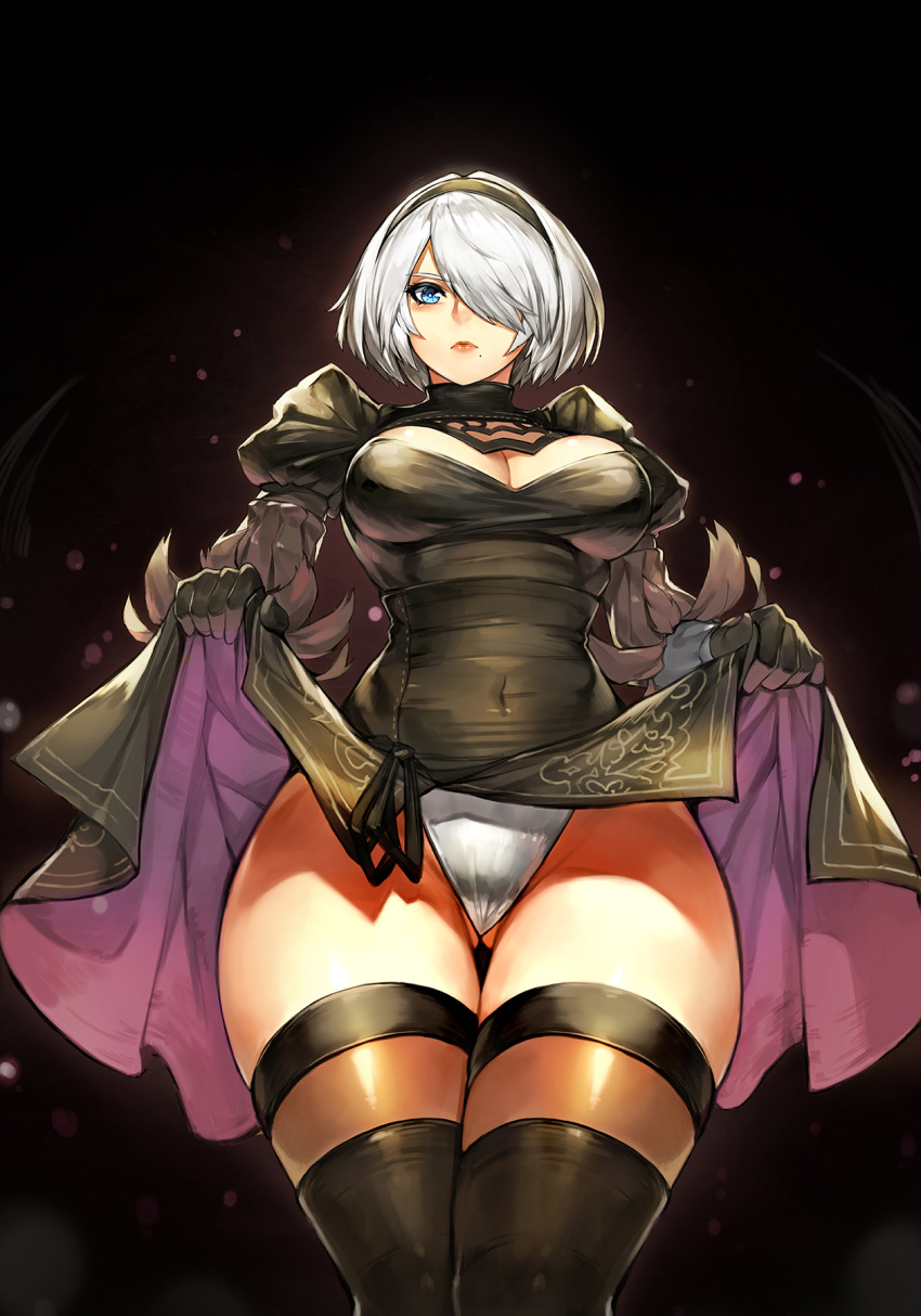 cleavage dress gurimjang leotard nier_automata skirt_lift thighhighs yorha_no.2_type_b