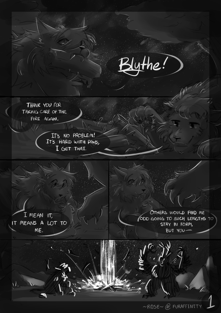 2018 absurd_res blizzard_entertainment canid canine clover~ comic dialogue druid english_text fangs felid feral feral_druid forest hi_res magic magic_user mammal mane monochrome moonkin night outside sabertooth_(feature) shaded sketch sky speech_bubble star starry_sky text tree tribal_spellcaster video_games warcraft were werecanid werecanine werewolf worgen worgen_(feral)