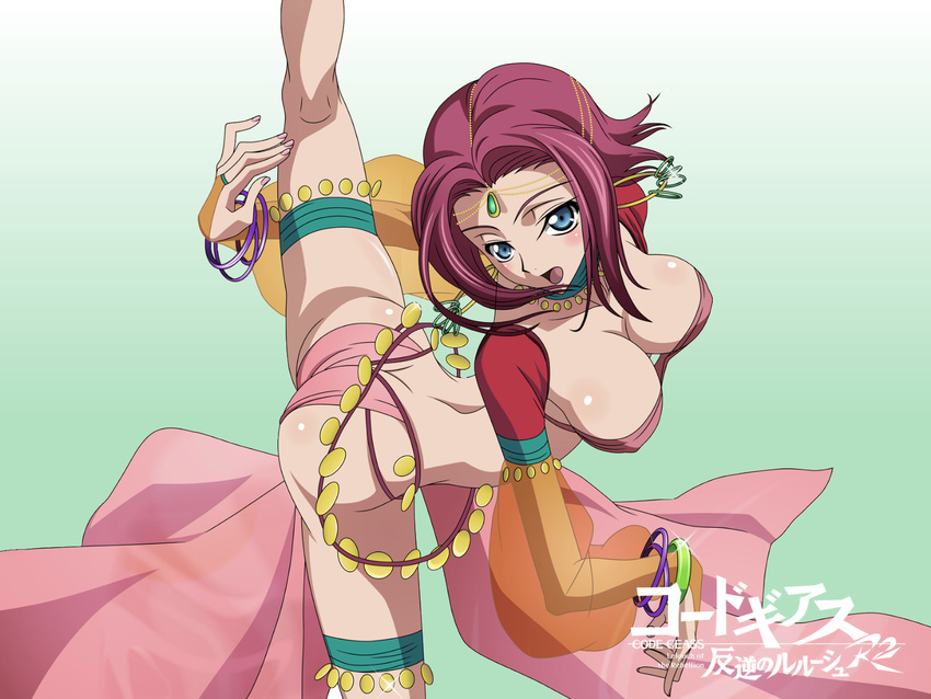 arched_back ass blue_eyes blush bracelet breasts butt_crack code_geass highres jewelry kallen_stadtfeld large_breasts necklace open_mouth red_hair short_hair solo spread_legs wallpaper