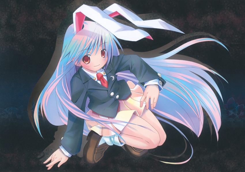 absurdres animal_ears blazer bunny_ears highres huge_filesize jacket lavender_hair long_hair multicolored_hair necktie pleated_skirt pop red_eyes red_neckwear reisen_udongein_inaba skirt solo touhou