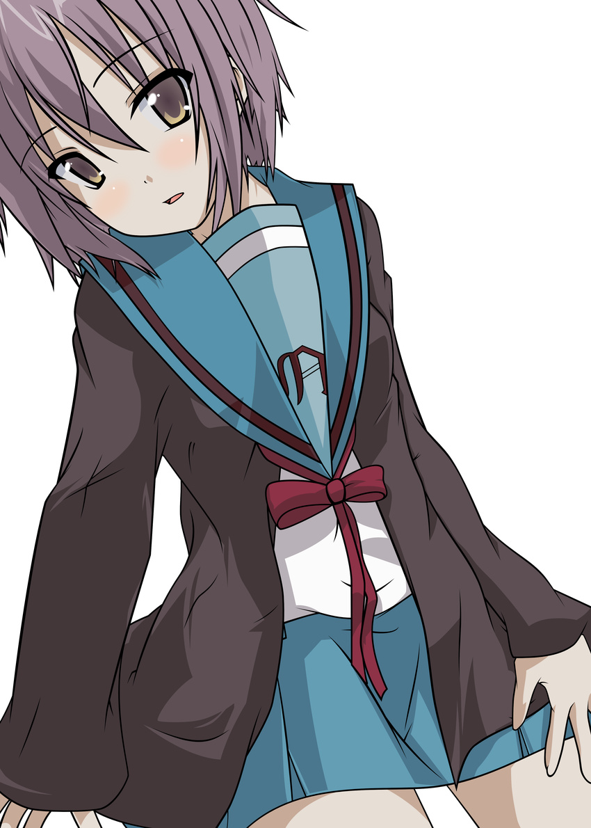 absurdres blush highres kita_high_school_uniform nagato_yuki satoshi_(artist) school_uniform short_hair solo suzumiya_haruhi_no_yuuutsu transparent_background vector_trace