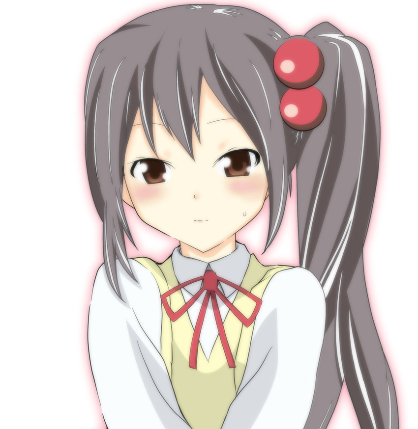 bappi black_hair brown_eyes hair_bobbles hair_ornament k-on! long_hair nakano_azusa neck_ribbon red_ribbon ribbon school_uniform side_ponytail solo