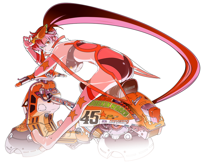 absurdres boots breasts full_body gloves hanging_breasts highres huge_breasts long_hair ponytail red_hair sideboob solo tengen_toppa_gurren_lagann transparent_background vector_trace yoko_littner