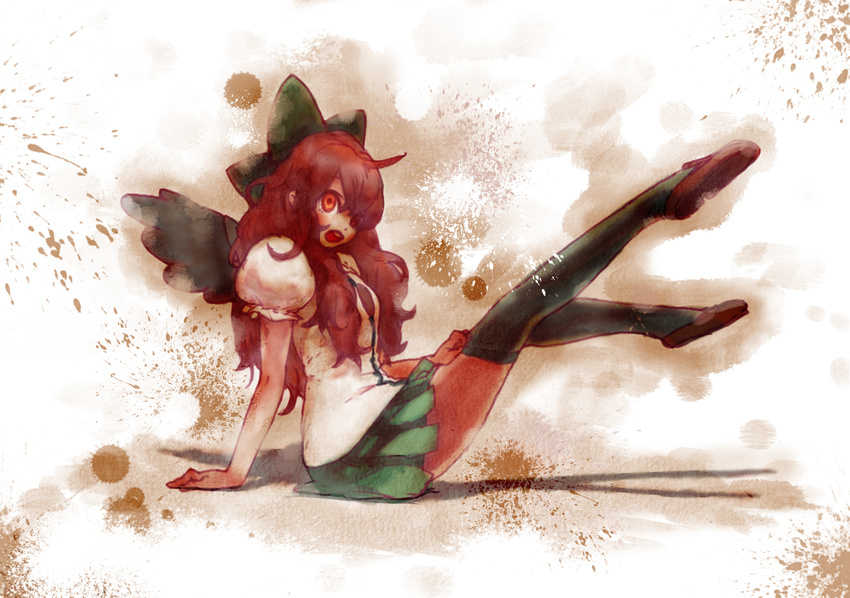 arm_support bad_id bad_pixiv_id highres legs_up pegu reiuji_utsuho sitting solo thighhighs touhou