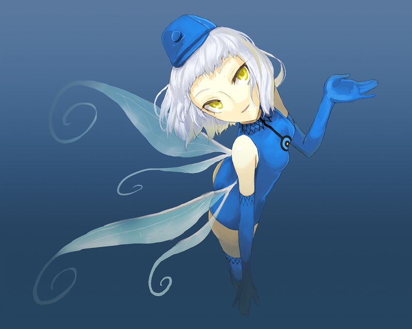 ass bad_id bad_pixiv_id bare_shoulders elbow_gloves elizabeth_(persona) fairy gloves hat persona persona_3 short_hair silver_hair sodeya_itsuki solo thighhighs wings