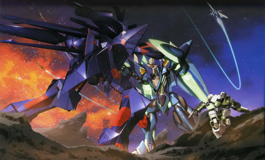 dread dust fake_vandread_dita highres mecha no_humans scan scan_artifacts space vandread vandread_dita vanguard_(vandread)