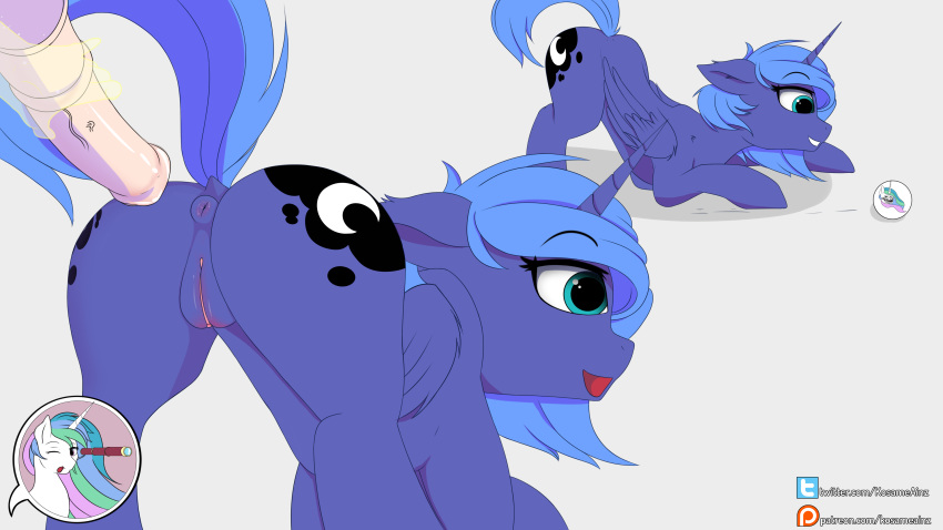 anus butt dildo disembodied_hand equine female friendship_is_magic horn horse incest kosame mammal my_little_pony pony presenting presenting_pussy princess_celestia_(mlp) princess_luna_(mlp) pussy sex_toy sibling sisters trollface winged_unicorn wings