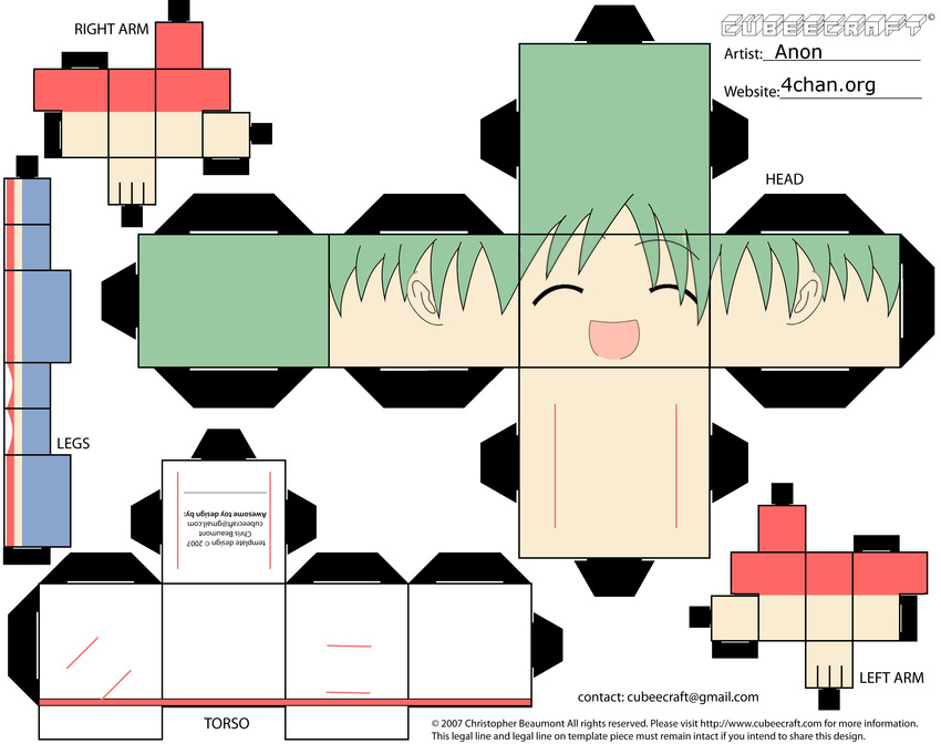 4chan cubeecraft green_hair highres koiwai_yotsuba papercraft yotsubato!