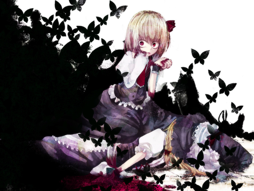 bad_id bad_pixiv_id blonde_hair blood bug butterfly darkness death hat highres insect kirisame_marisa memai multiple_girls red_eyes ribbon rumia touhou