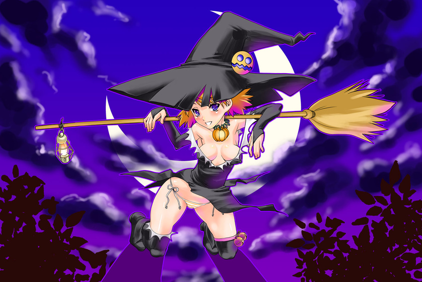 breasts broom cleavage halloween hat panties sasamori_karin shinama side-tie_panties small_breasts solo striped striped_panties to_heart_2 underwear witch