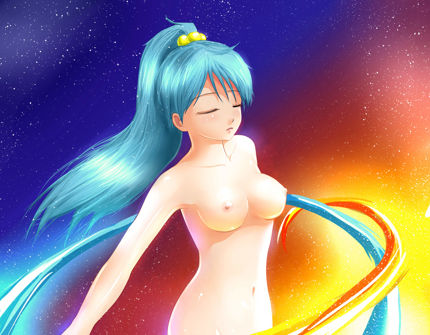 2ch.ru blue_hair breasts highres huyase large_hadron_collider lhc-tan medium_breasts nipples non-web_source nude personification ru-chans solo