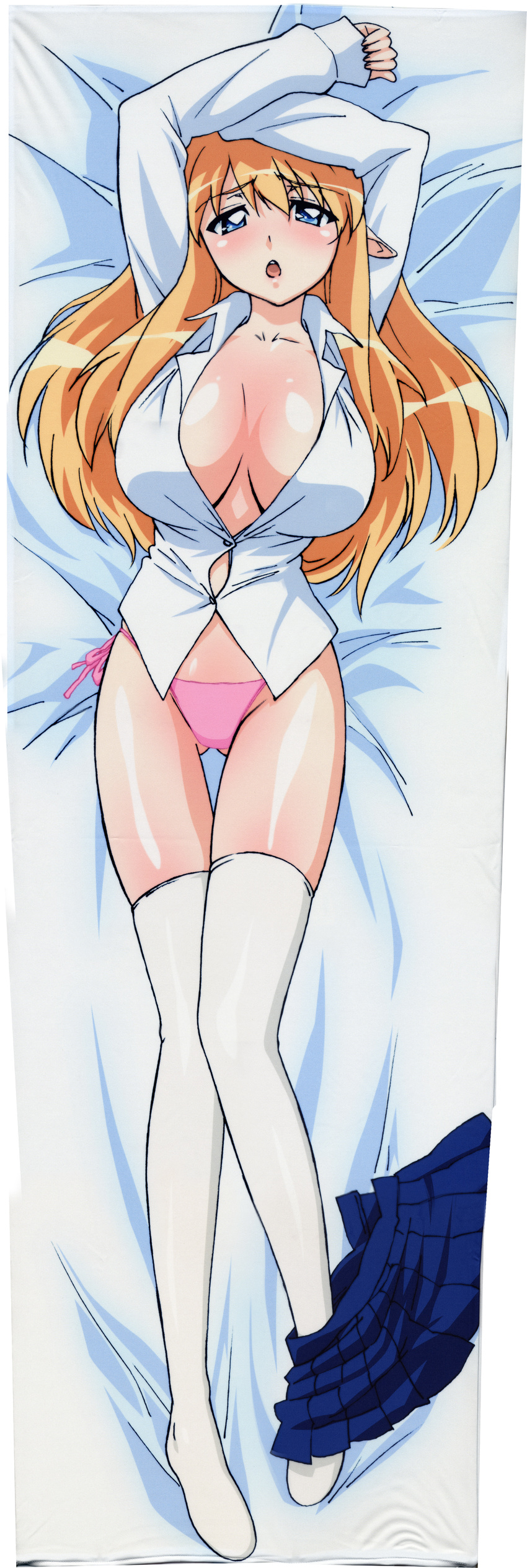 absurdres artist_request blue_eyes blush breasts dakimakura full_body highres large_breasts long_hair no_bra open_clothes open_mouth open_shirt panties shirt solo thighhighs tiffania_westwood underwear zero_no_tsukaima