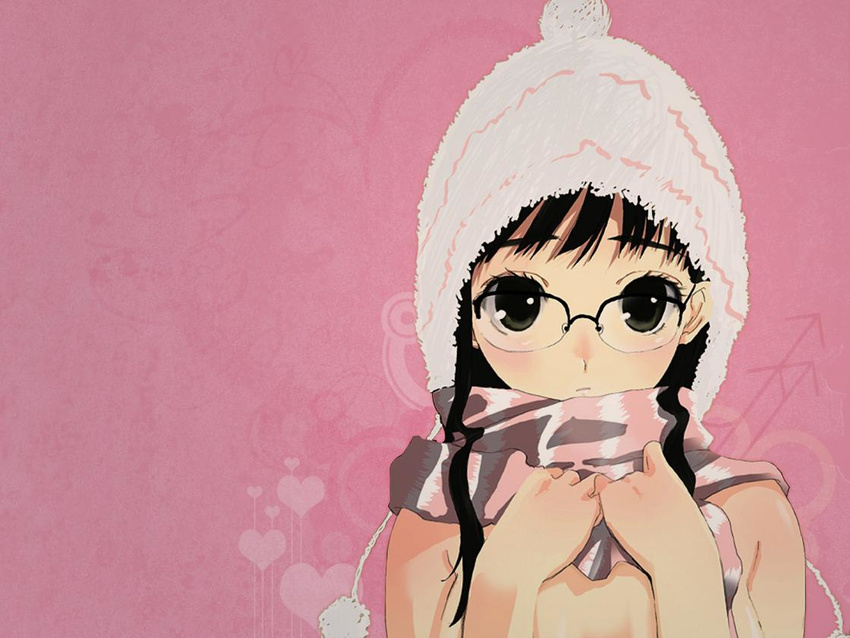 blush glasses hat otomo_megane scarf solo topless