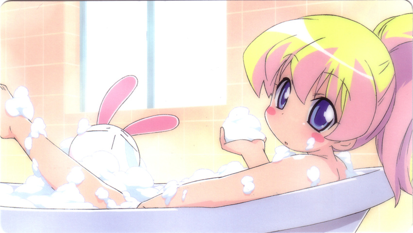 bath bathing blonde_hair blue_eyes blush long_hair mesousa pani_poni_dash pani_poni_dash! ponytail rebecca_miyamoto