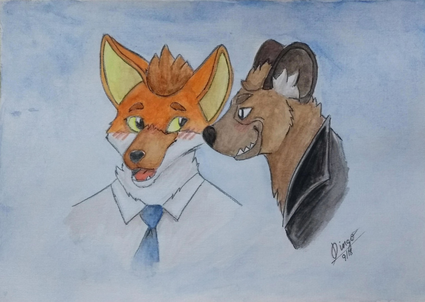 aggressive_retsuko agresu anthro canine eldingo eldingo_(artist) fox fur haida hyena invalid_tag male mammal ookami traditional_media_(artwork) watercolor_(artwork)