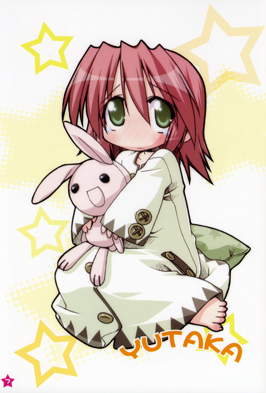 absurdres highres kobayakawa_yutaka lucky_star nightgown pillow solo stuffed_animal stuffed_bunny stuffed_toy yoshimizu_kagami