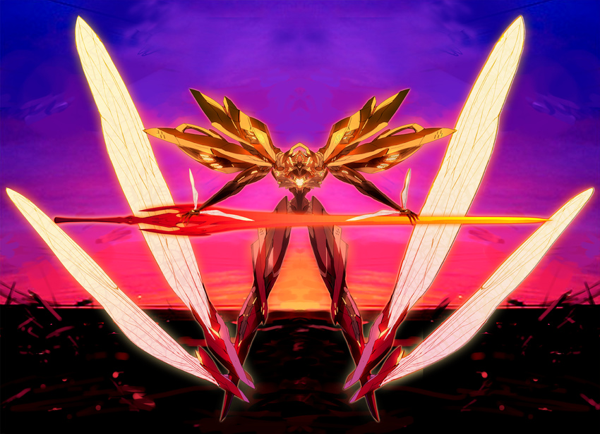 insect_wings kusanagi_kaoru mecha no_humans sword weapon wings