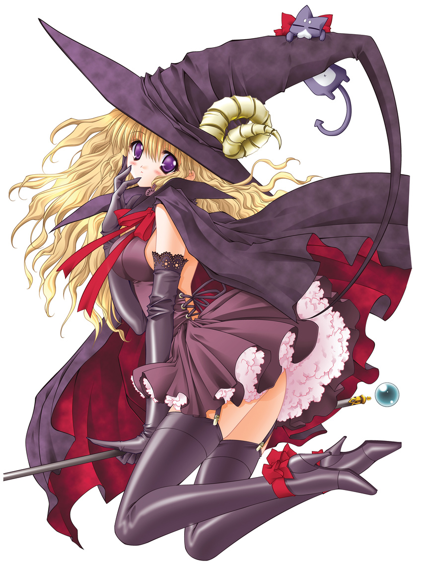 blonde_hair carnelian elbow_gloves frills gloves hat highres lilith_(yamibou) long_hair solo thighhighs witch_hat yami_to_boushi_to_hon_no_tabibito zettai_ryouiki