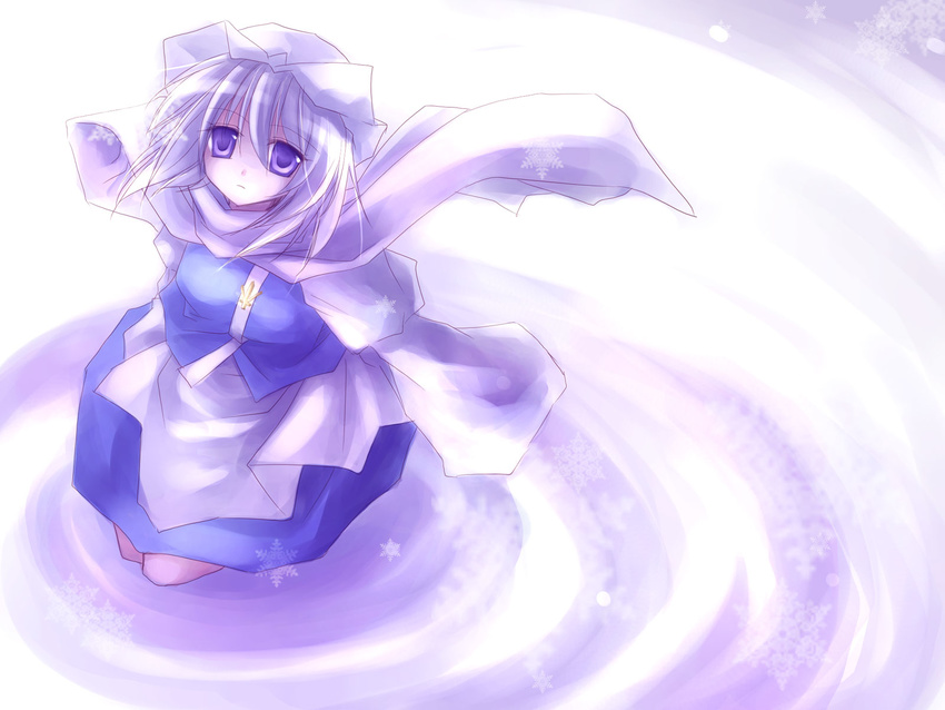 asahina hat highres letty_whiterock purple_eyes purple_hair snowflakes solo touhou