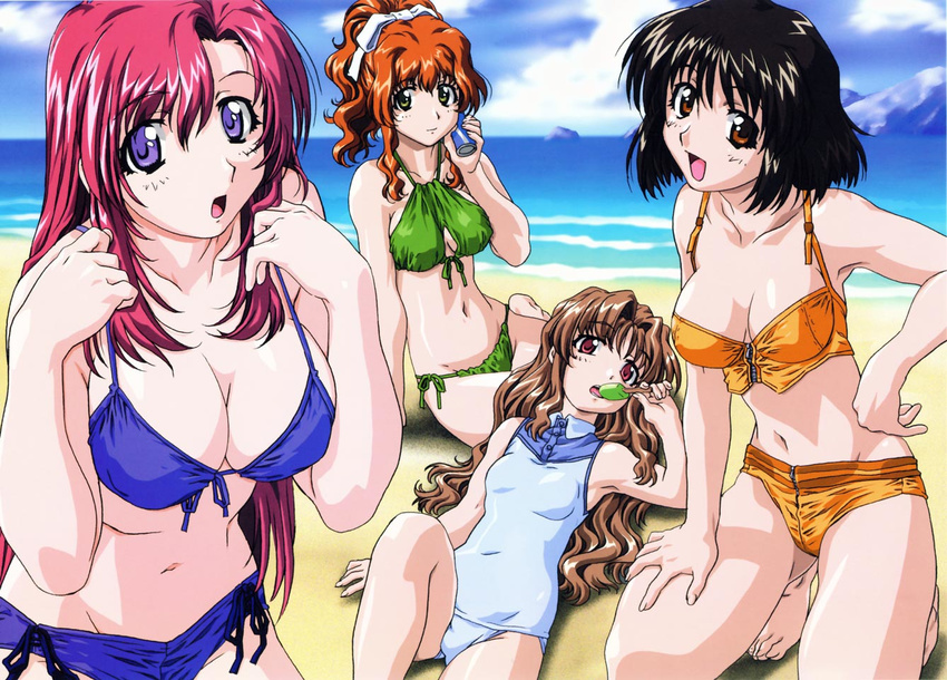 4girls beach bikini herikawa_koishi kazami_mizuho misumi_kaede mizugi morino_ichigo multiple_girls onegai_teacher side-tie_panties swimsuit uon_taraku