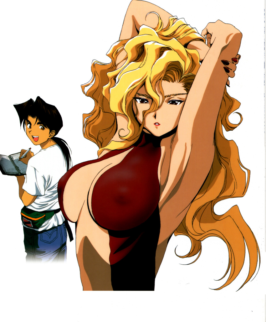 absurdres armpits arms_behind_head arms_up blonde blonde_hair golden_boy highres kawamoto_toshihiro kintaro_oe madame_president oe_kintaro ooe_kintarou