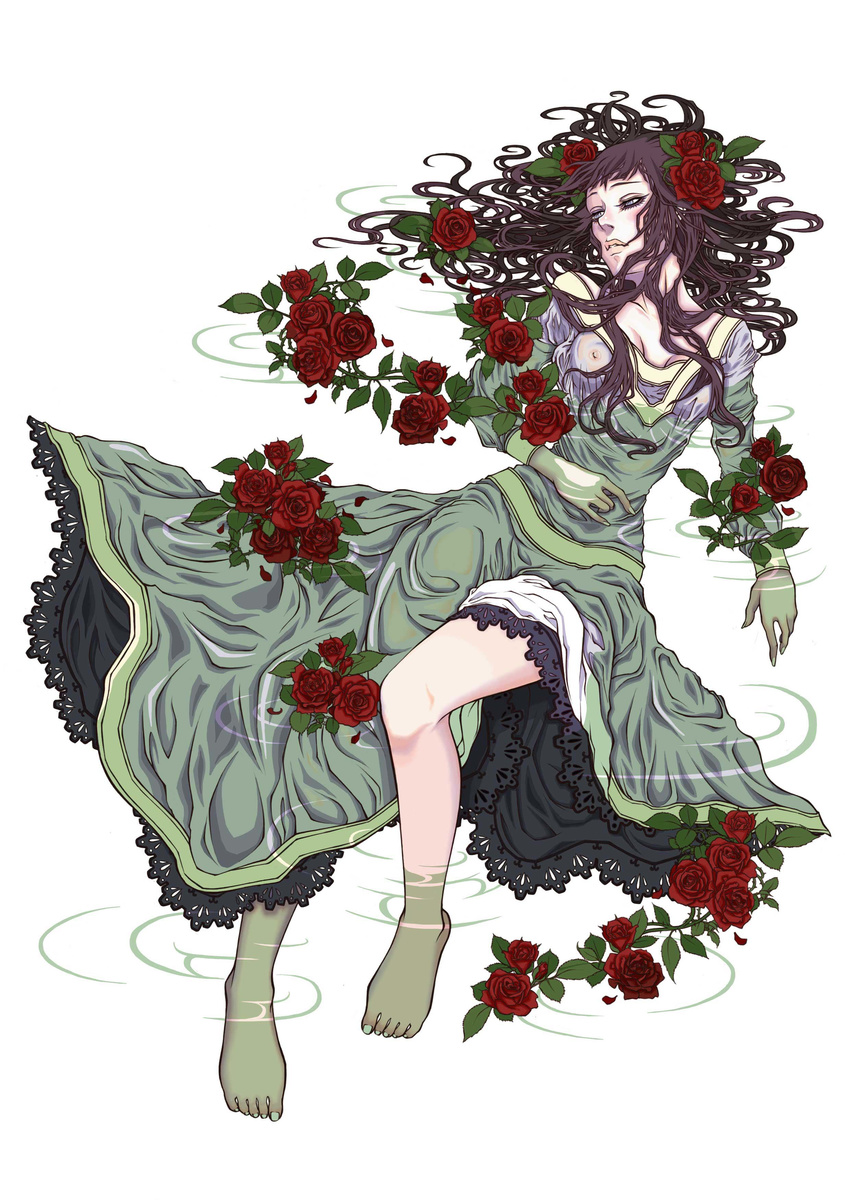 absurdres aiso_kai breasts flower highres long_hair nipples original partially_submerged rose see-through small_breasts solo
