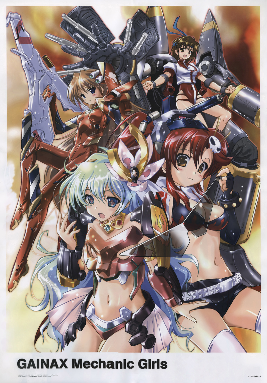 absurdres character_request company_connection cosplay crossover gainax gunbuster highres komatsu_eiji mecha_musume multiple_girls neon_genesis_evangelion nia_teppelin non-web_source tengen_toppa_gurren_lagann thighhighs top_wo_nerae! yoko_littner