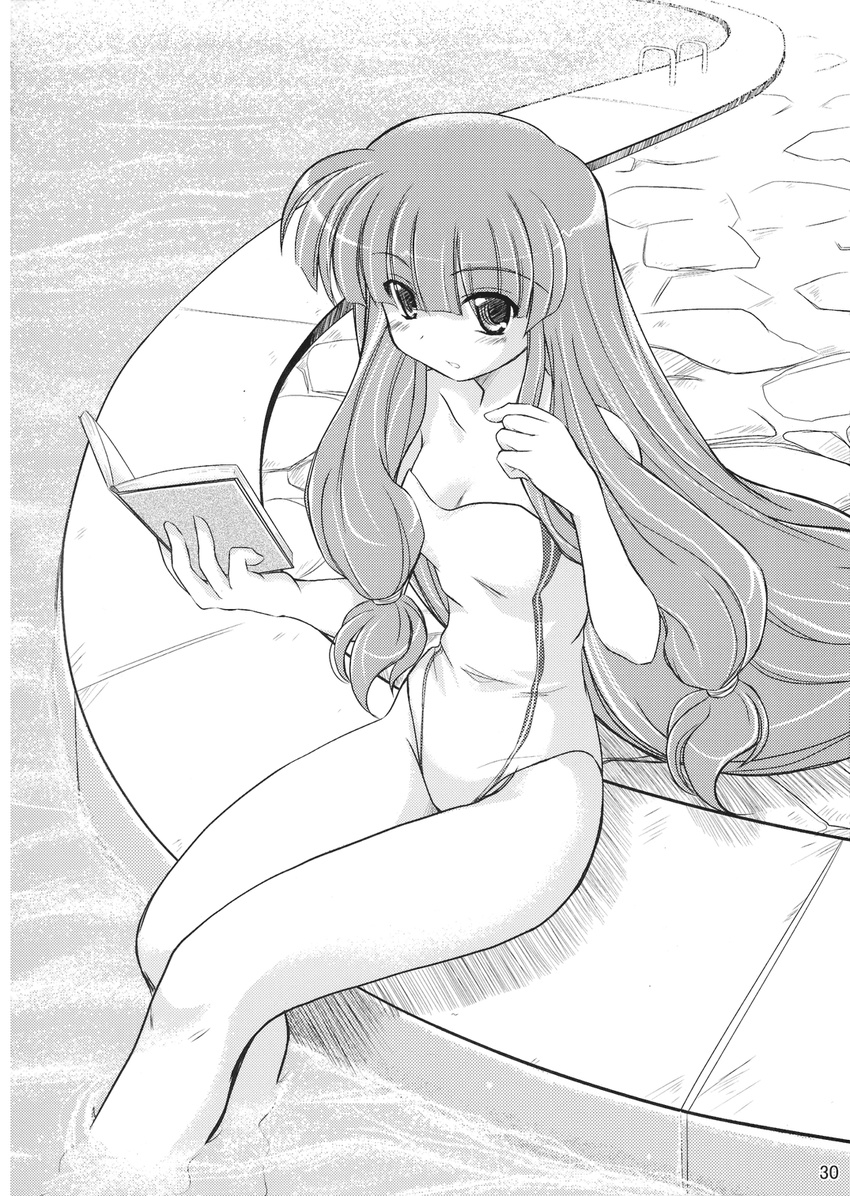 artist_request greyscale highres monochrome one-piece_swimsuit patchouli_knowledge solo swimsuit touhou