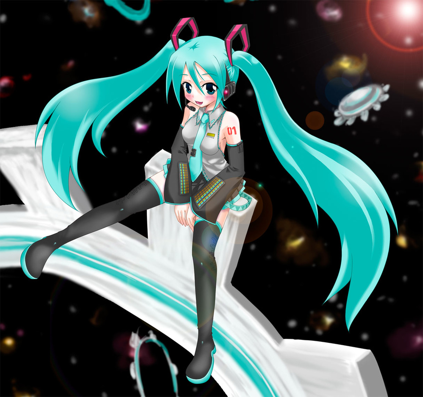 aqua_hair hatsune_miku long_hair nibi solo thighhighs twintails vocaloid