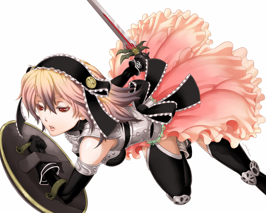 fantasy_earth_zero miogrobin red_eyes shield solo sword thighhighs weapon