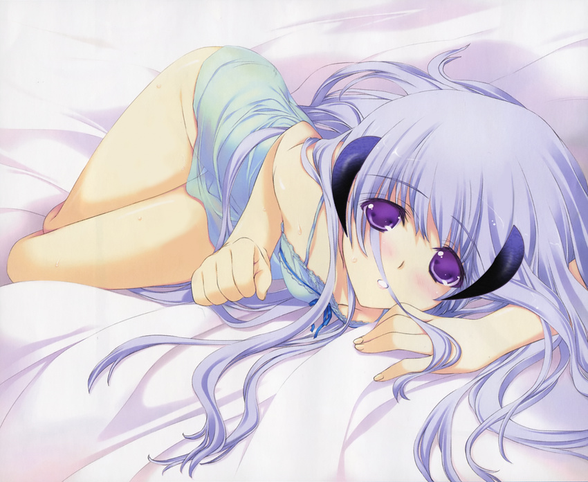 bed blush hanyuu highres higurashi_no_naku_koro_ni horns iizuki_tasuku muvluv muvluv_alternative muvluv_total_eclipse older solo third-party_edit