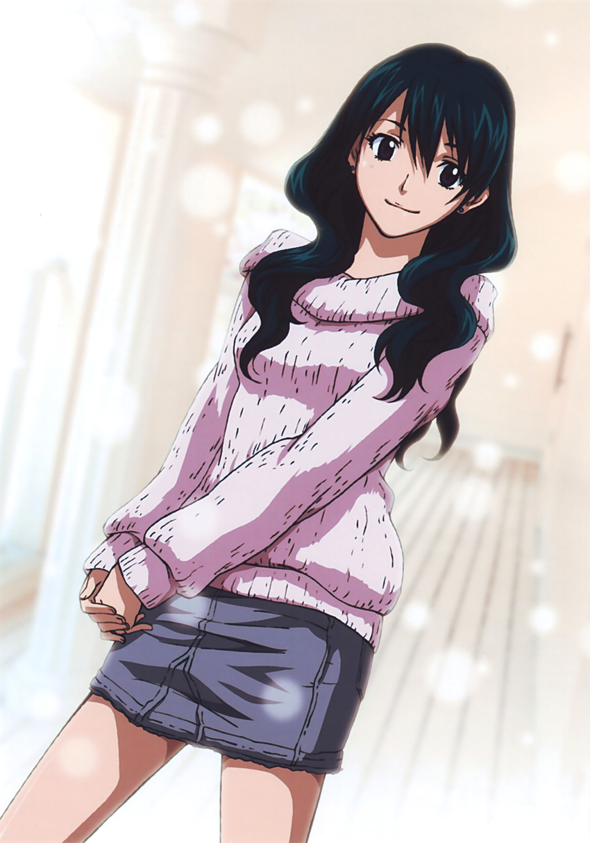 artist_request black_hair brown_eyes d.gray-man highres lenalee_lee long_hair pencil_skirt skirt solo standing sweater