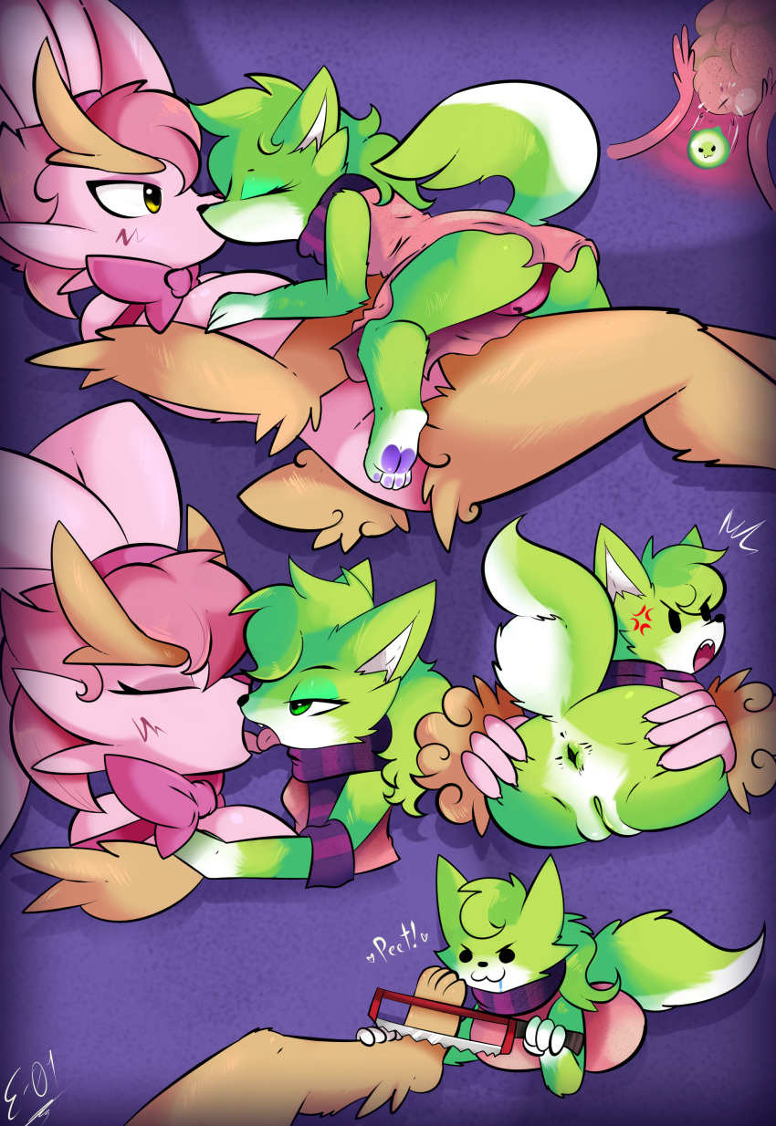 absurd_res anthro anus barefoot black_nose blush breasts butt canid canine canis class_zero clothed clothing digital_media_(artwork) duo e-01 feet female fluffy fur genitals green_body green_eyes hair hi_res kissing lagomorph leporid mammal multicolored_body multicolored_fur nude ovulating ovulation pawpads paws pink_body pink_fur pussy rabbit ribbons saw scarf simple_background smile soles toes tongue tools tory_(backup4now) two_tone_body two_tone_fur white_body white_fur wolf yellow_body yellow_eyes yellow_fur zero_one