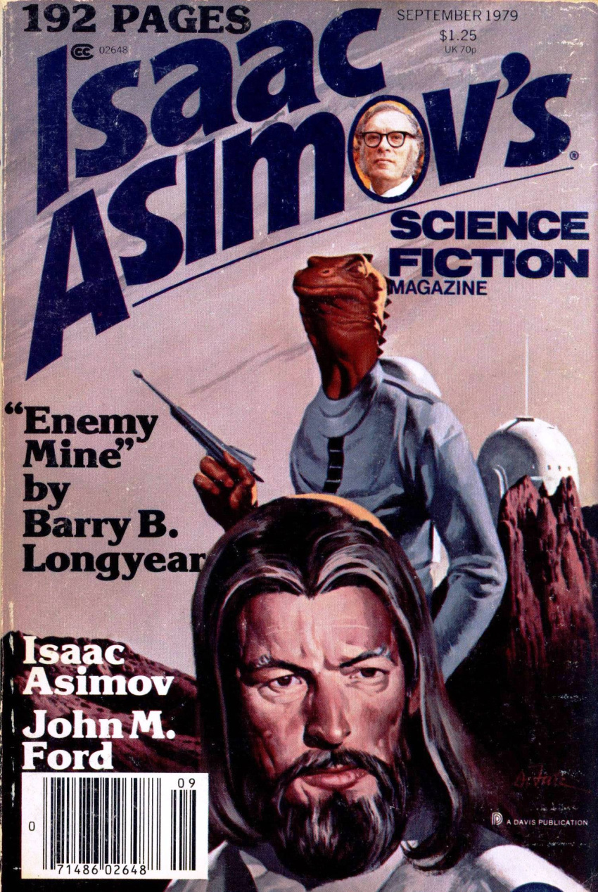 1979 20th_century ambiguous_gender ancient_art anthro duo facial_hair hi_res human issac_asimov's_science_fiction_magazine laser_gun mammal mustache photo ranged_weapon rock scalie vincent_di_fate weapon
