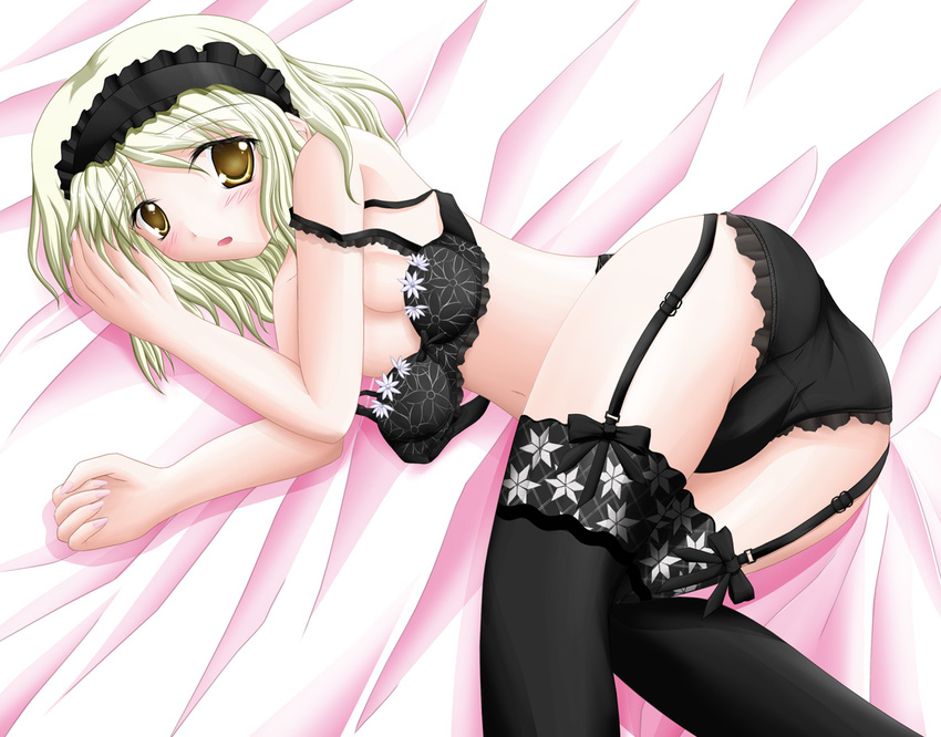 alice_margatroid bra desuno garter_belt lingerie lying panties solo thighhighs touhou underwear