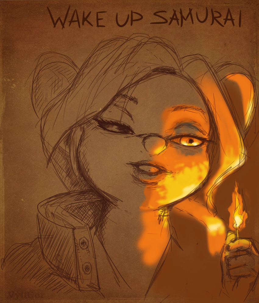 2024 anthro burn burning chip_'n_dale_rescue_rangers clothed clothing cyberpunk cyberpunk_2077 digital_drawing_(artwork) digital_media_(artwork) disney female fire fur gadget_hackwrench hair hi_res humanoid_face jacket looking_at_another mammal match mouse murid murine nose paper portrait rodent simple_background solo text topwear vylfgor