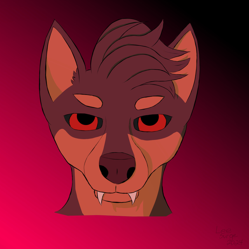 absurd_res brown_body brown_fur brown_hair canid canine canis dobermann domestic_dog fangs fur hair hi_res lee_surge male mammal orange_body orange_fur pinscher red_eyes simple_background solo teeth