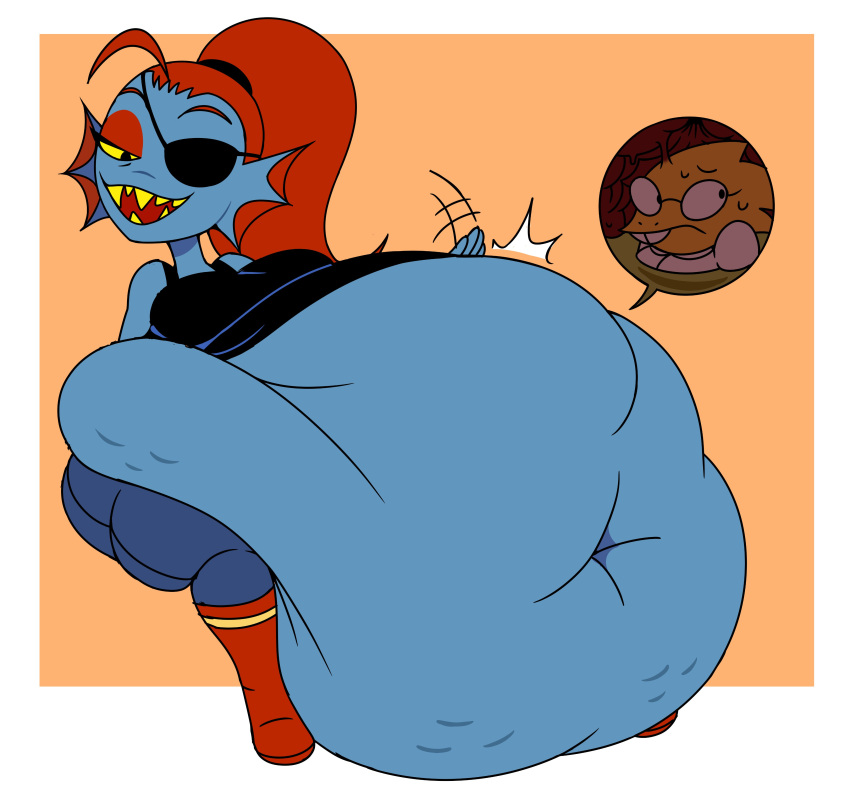 abdominal_bulge absurd_res after_vore alphys anthro belly belly_pat big_belly duo female female/female hi_res internal nomminramen oral_vore overweight overweight_female same_size_vore undertale_(series) undyne vore