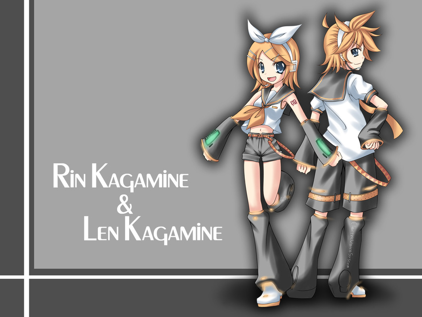 1girl brother_and_sister highres iseki_mitsuharu kagamine_len kagamine_rin siblings twins vocaloid wallpaper