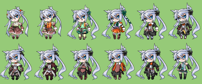 cosplay hatsune_miku hatsune_miku_(cosplay) long_hair mof mof's_silver_haired_twintailed_girl multiple_views oekaki original twintails variations very_long_hair vocaloid