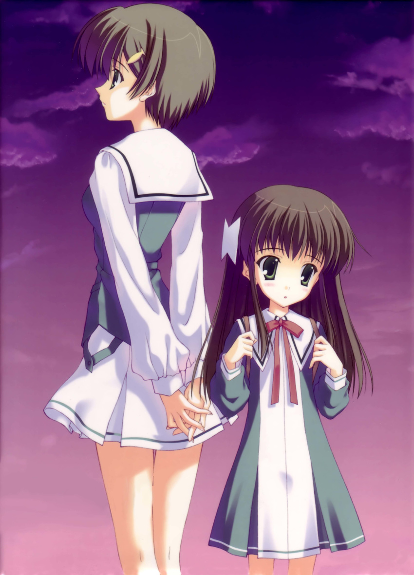 absurdres highres ishizuki_koyori ishizuki_mana multiple_girls nanao_naru ribbon school_uniform siblings sisters sky sola