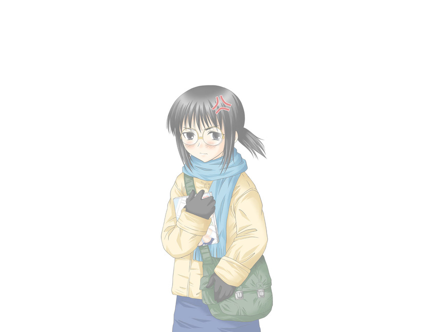 annoyed artist_request genshiken glasses long_sleeves ogiue_chika scarf simple_background solo white_background