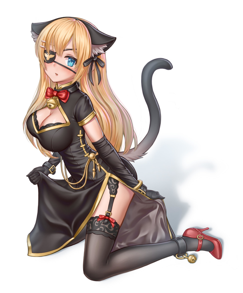 animal_ears aquamarine chinadress cleavage eyepatch heels nekomimi saratoga_(zhanjianshaonv) tail thighhighs zhanjianshaonv