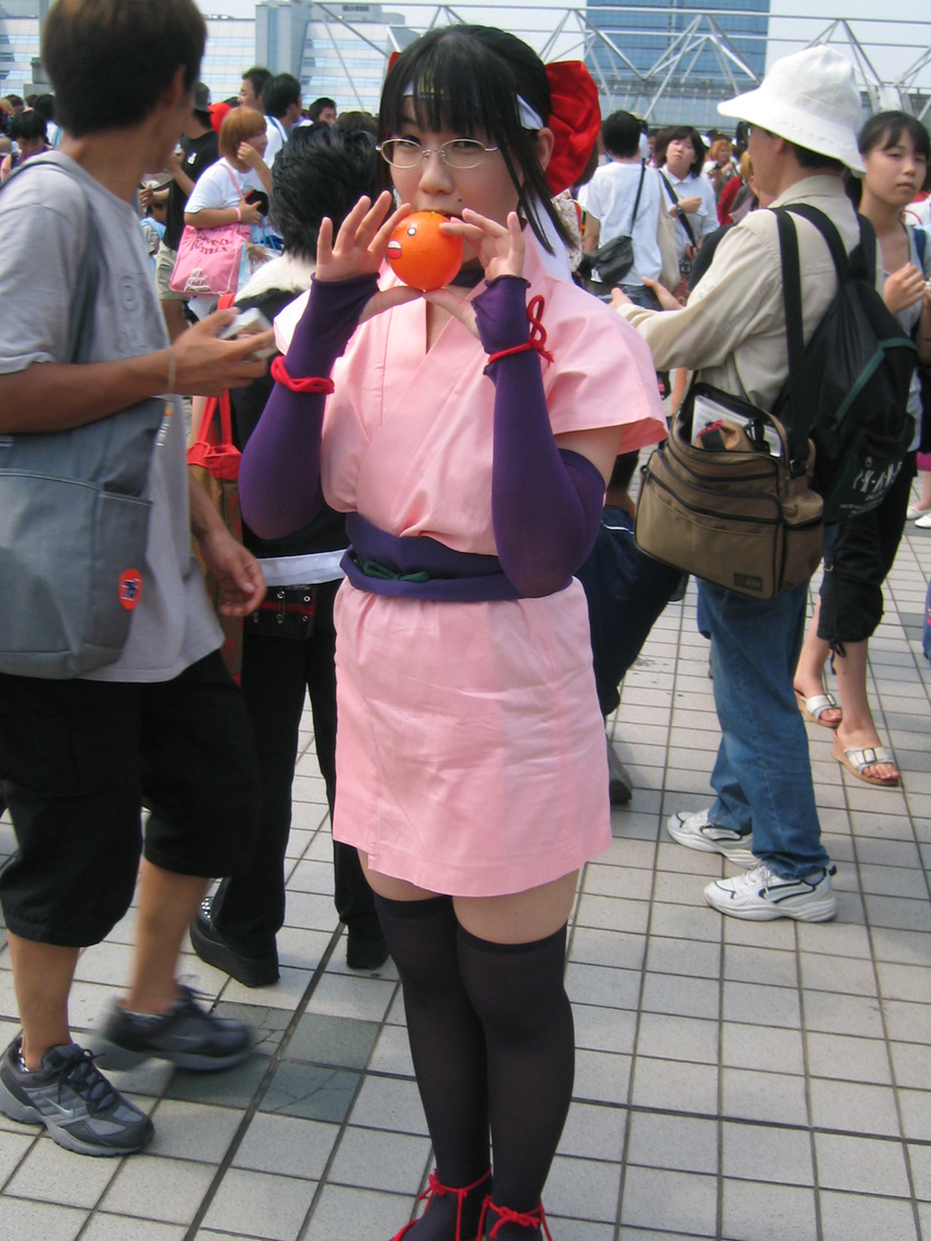 cosplay glasses headband highres long_sleeves ninin_ga_shinobuden ninja photo shinobu solo thighhighs